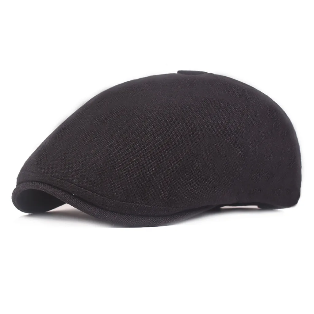 Summer Beret Caps For Men Women Vintage News Boy Cap Linen Outdoor Hats Brand Sun Hat Golf Driving Unisex Duckbill Caps - Цвет: Black