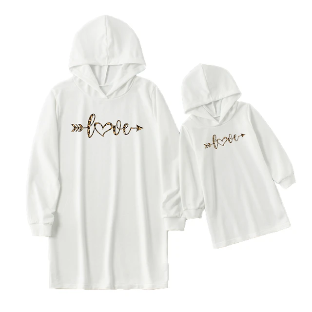 2021 Love Sweaters Autumn Mother Daughter Matching Dresses Family Set Mom Baby Mommy and Me Clothes Women Girls Hoodies Dress QS-E