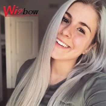 

Straight Lace Human Hair Wigs Lace Closure Wig For Woman Pre Plucked Brazilian Wig With Grey Color