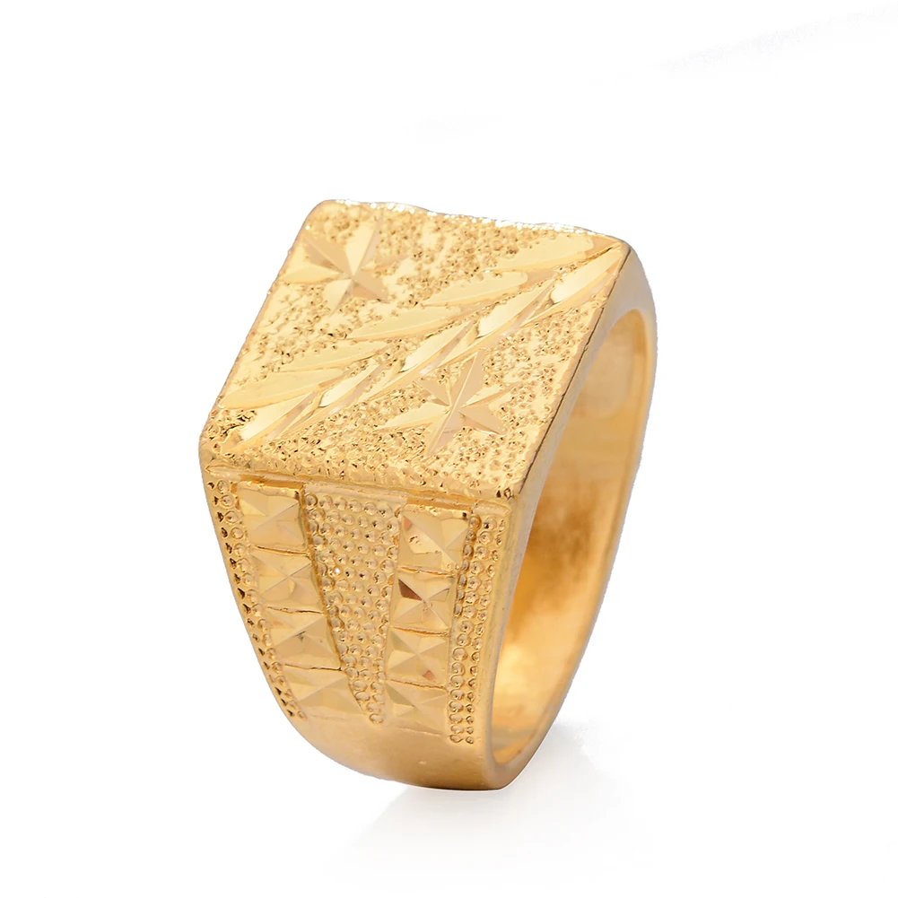 24k Dubai Gold Color Rings For Women Man Bijoux Africaine Dubai Jewelry Saudi Arabia Ring Party Gifts