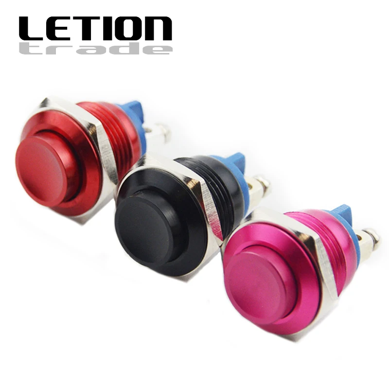 

40pcs 16mm High Head Waterproof Metal Push Button Switch Reset Button Switch Momentary Horn Car Red Pink black Free Shipping