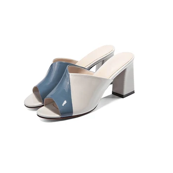 

Newest Patent Leather Shoes Women Sandals Fashion 7.5cm High Heels Sandals Summer Mules Shoes Ladies