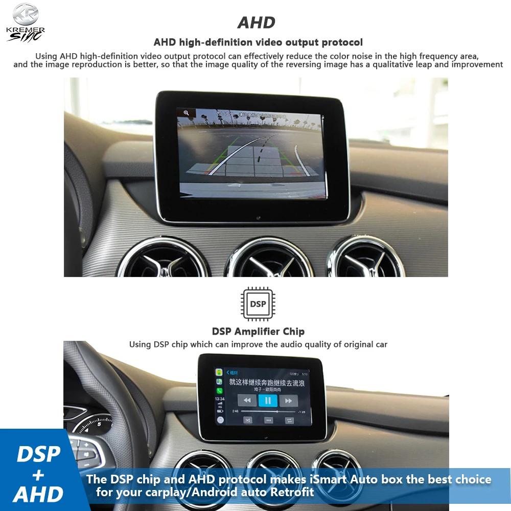 Беспроводной Apple CarPlay Android Авто модернизация для Mercedes Benz A / B класс GLA зеркало Airplay