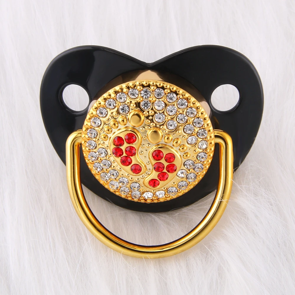 

Highquality Synthesis BPA Free Diamond Red Footprint Bling Pacifier Newborn Infant Unisex Luxury Diamond Pacifier Chupete bebe