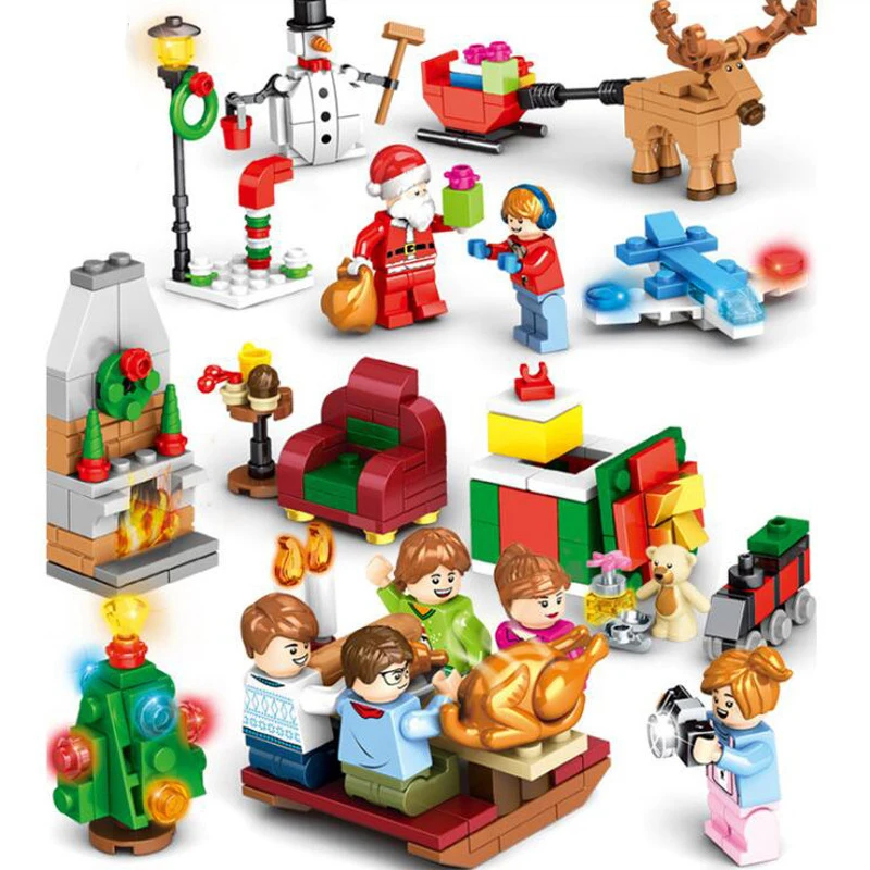 

SONGYI-601092 Christmas Party Building Blocks One Boy Suit Santa Claus A Snowman The Turkey Small Particle Assembly Toy