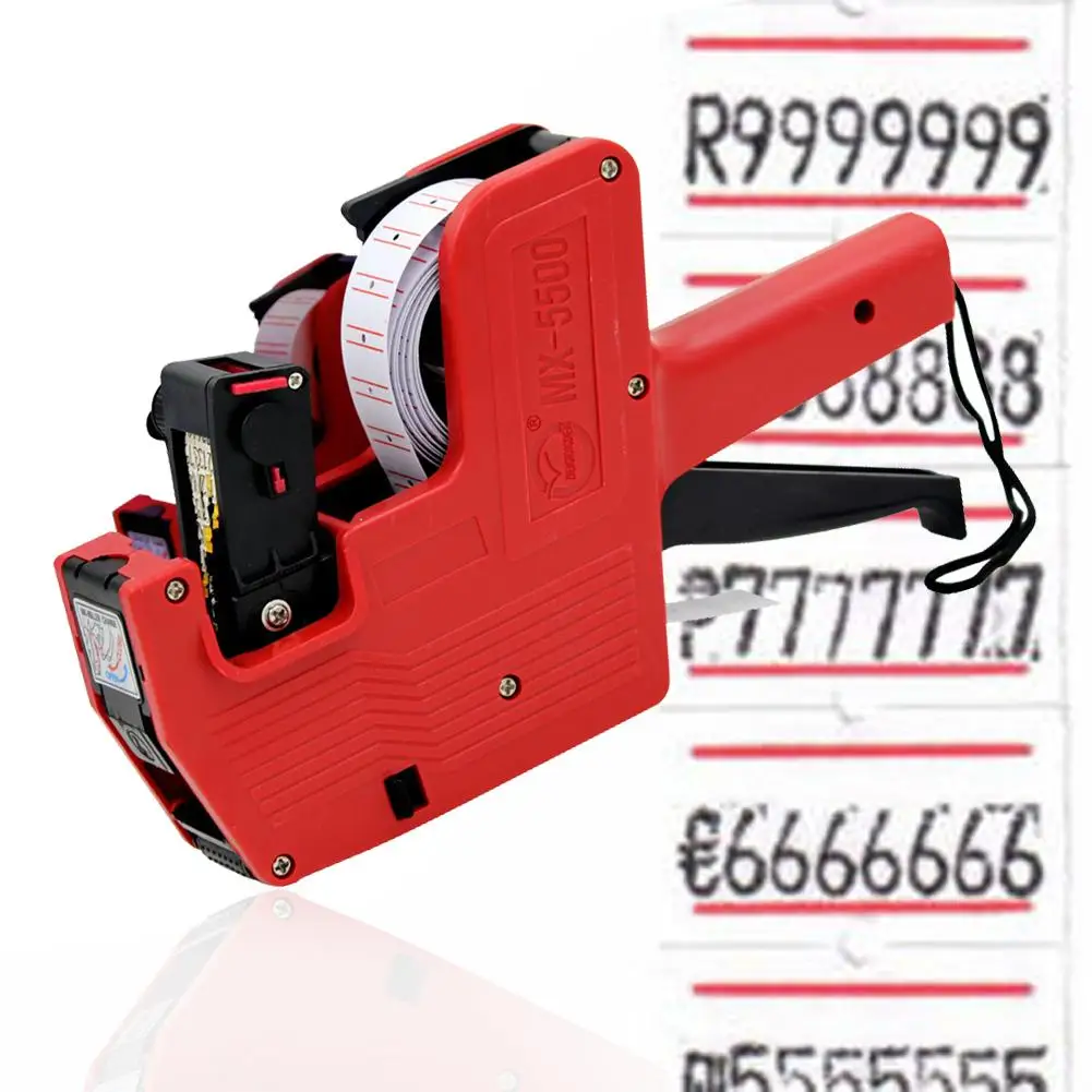 White w/ Red Lines Labels New MX-5500 8 Digits EOS Price Tag Gun 1 Ink#LED 