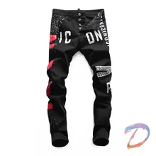 DSQ pantalones vaqueros informales para hombre, Jeans con estampado de letras rojas grandes, estilo Hip Hop, a la moda
