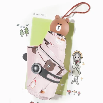 

Ins small and portable bear rabbit handle girl cute sweet student black plastic sunshade sunscreen umbrella sun umbrella