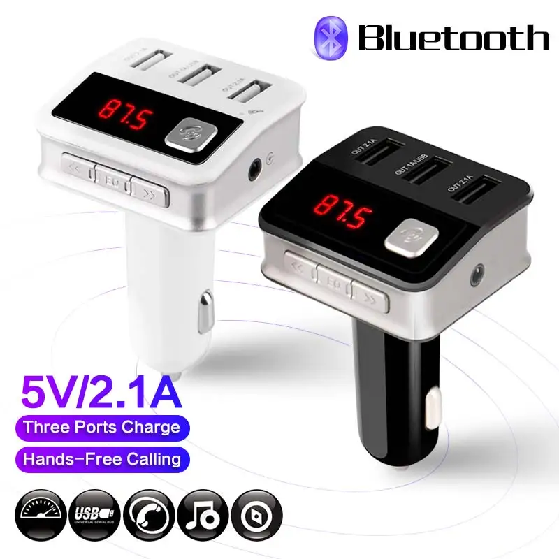 

Car USB Mp3 Bluetooth Fm zender Transmitter Audio Player Car Kit Handsfree Fm Modulator 2.1A Three USB port Charger vehicular