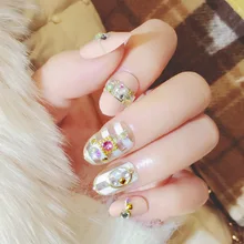 Маникюр конечный продукт Мода Обнаженная популярная круглая головка заклепки поддельные ногти патч 24 шт фототерапия a L33