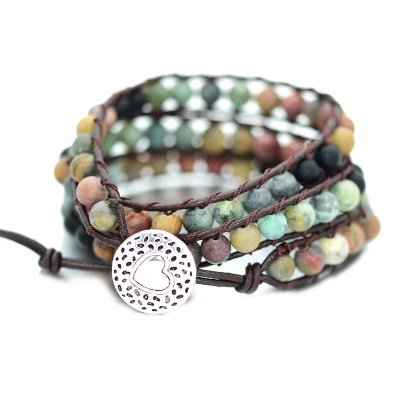 Color Bohemian Natural Stone Woven Bracelet Handmade Leather | Украшения и аксессуары