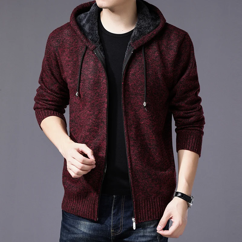 Suéter con capucha para hombre, chaqueta gruesa y cálida con forro de lana a rayas y cremallera, abrigos de lana, invierno, 2020
