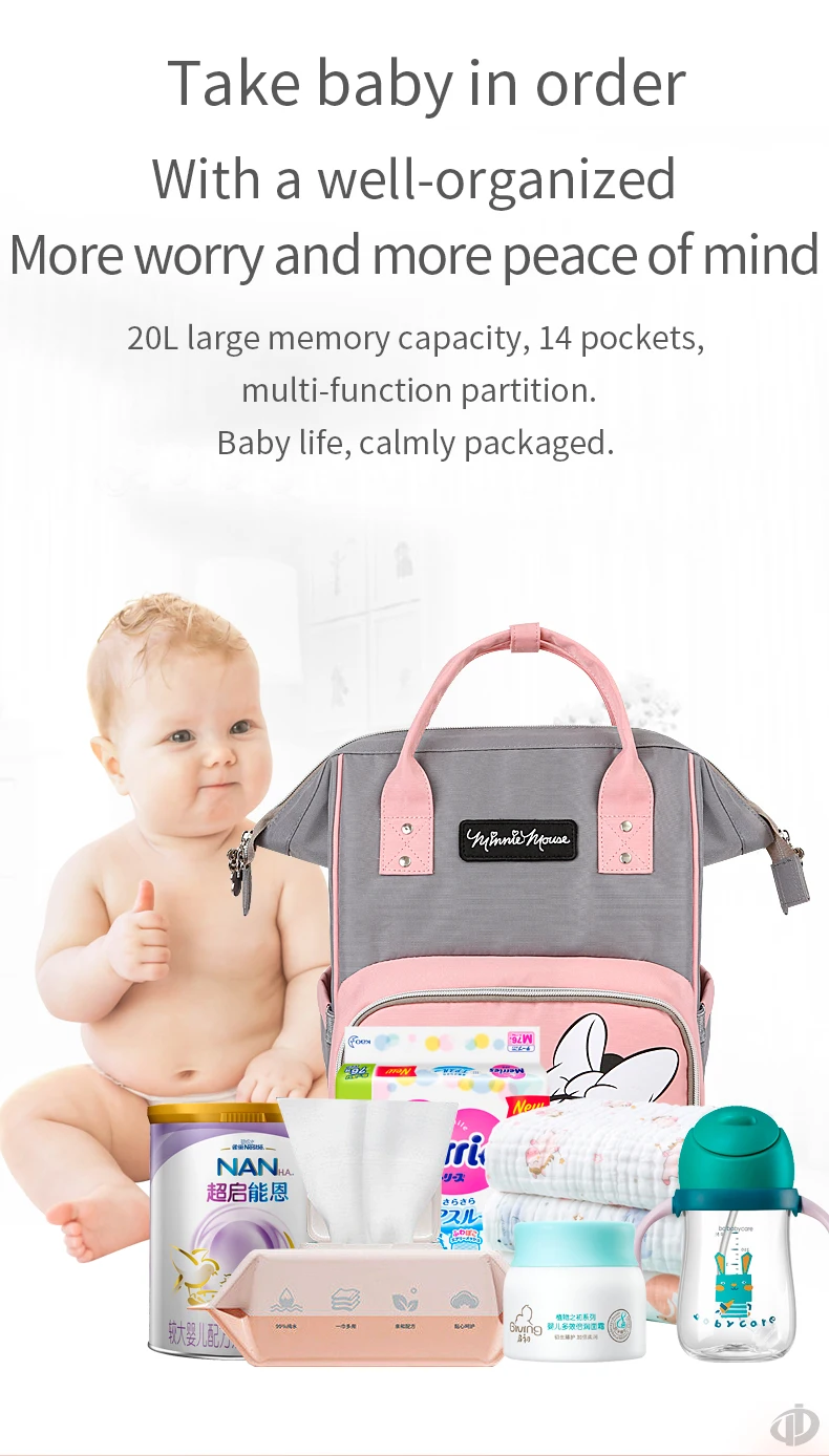 Дисней Микки Минни USB сумка для подгузников большая емкость для мам сумка для подгузников Детский рюкзак для путешествий для ухода за ребенком дизайнерский розовый