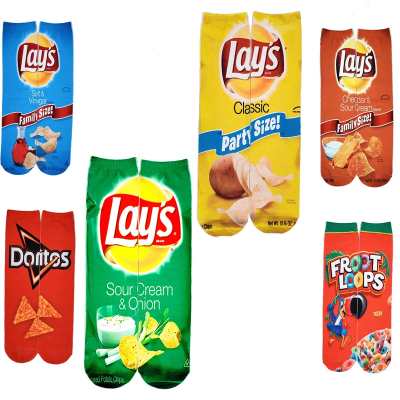 Women's Creative Happy Foods Potato Chips Printing Snack Candy Knee Socks Funny Harajuku Casual Cotton Fashion Long Socks