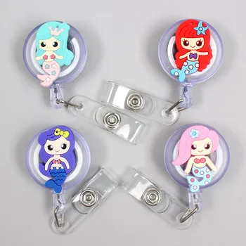 

New Cartoon 60cm Silicone The Little Mermaid Retractable Badge Reel Student Nurse Exhibition Enfermera Name Card ID Card Chest