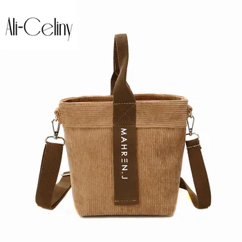

Women Brand Originality Design Handbags Corduroy portable bag women 2019 new fashion casual shoulder Messenger bag bucket bag
