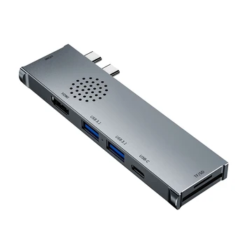 

7 In 1 Adapter Plug And Play HDMI Stable Card Reader SSD TF Type C Hub Dual USB Aluminum Alloy Home Office PC For Macbook Pro