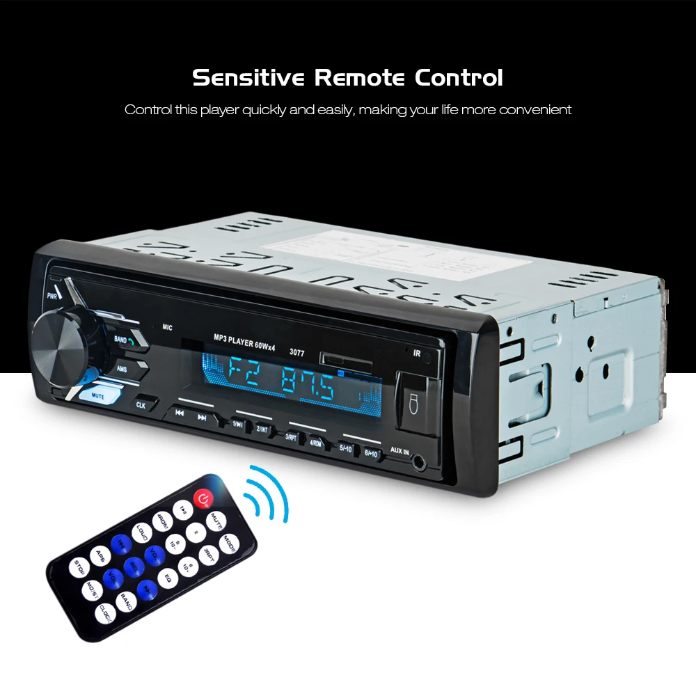 3077 Bluetooth Авто mp3-плеер мультимедийная система 87,5-108,0 МГц fm-радио с пультом дистанционного управления