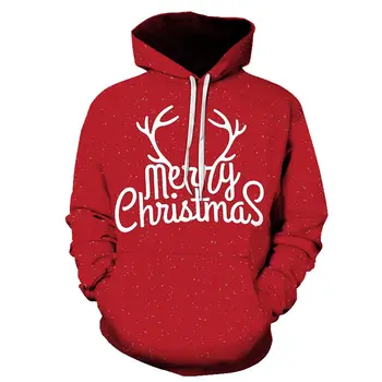 

2019 new Christmas funny hip hop autumn and winter hoodie 3D printing old man and elk print hoodie couple models