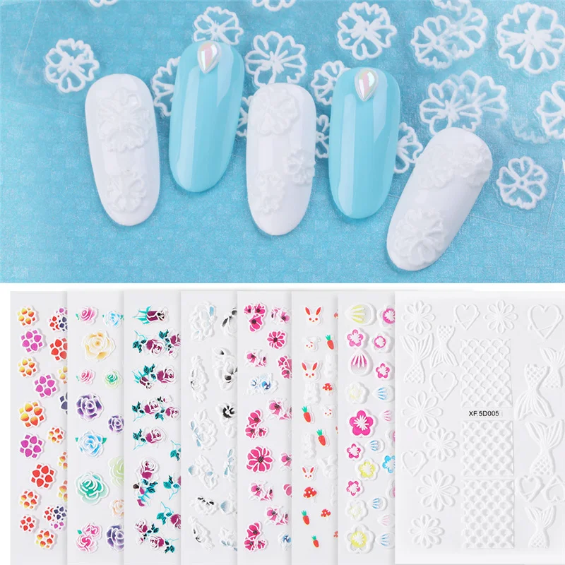 3D наклейки на ногти цветок Emboss набор украшения для дизайна ногтей Наклейка s накладные ногти Цветочные Переводные водонепроницаемые DIY самоклеющиеся