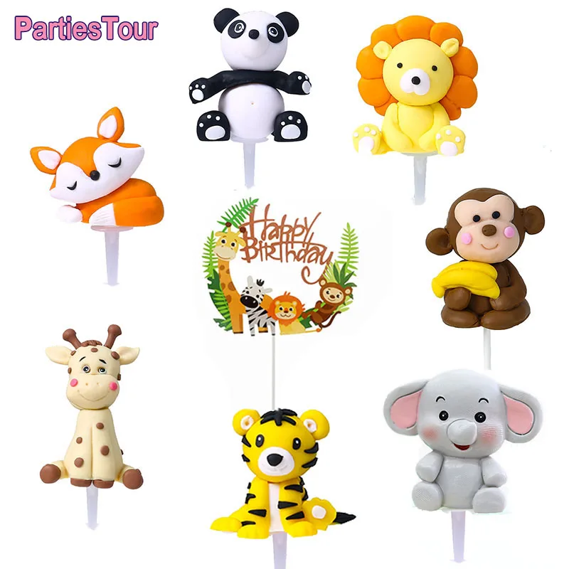 8pcssetSafariAnimalsCakeTopperDecorationToysHappyBirthdayCake