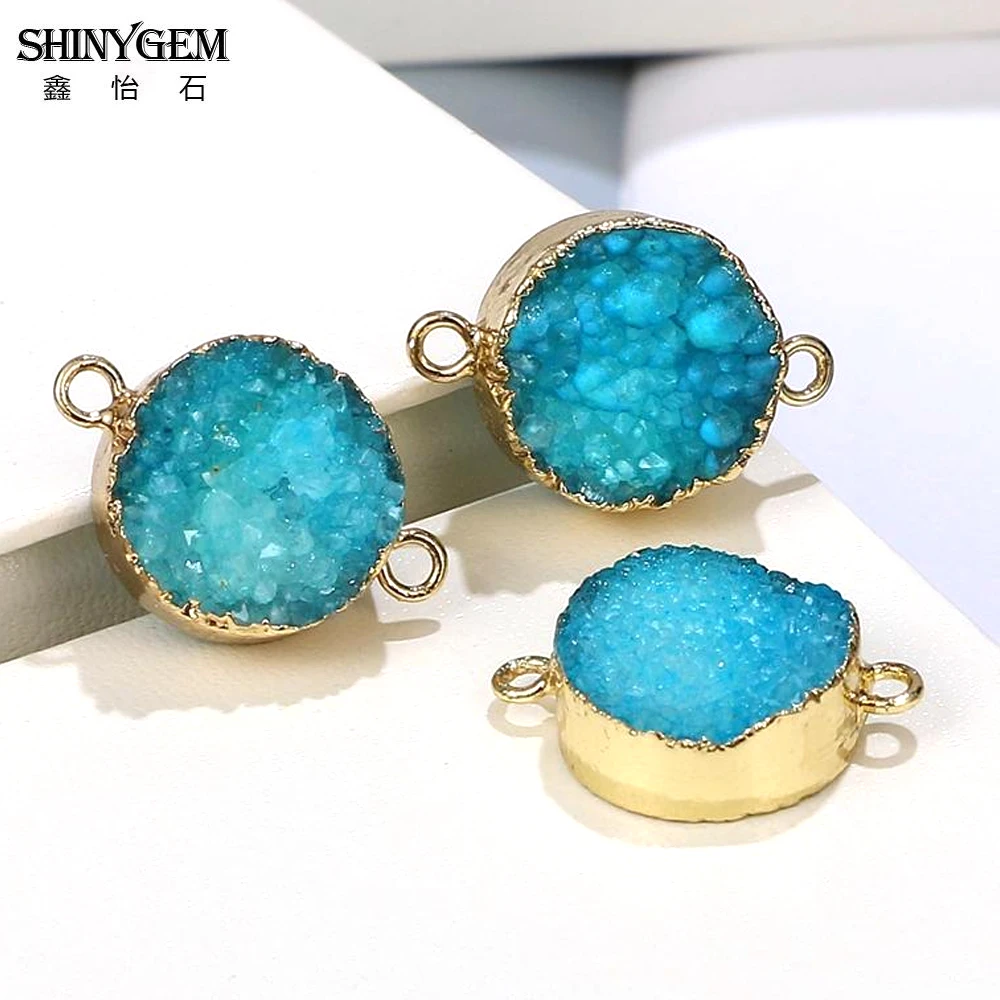 ShinyGem 15*15 мм круглый натуральный кристалл Druzy шармы соединители позолота