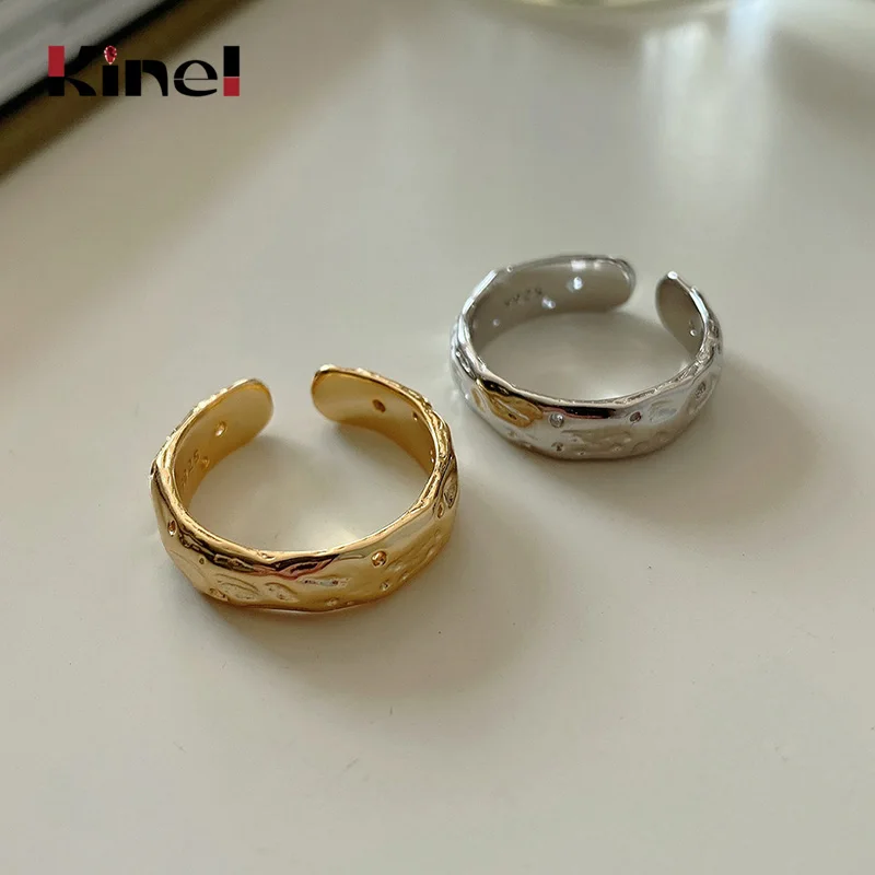 

Kinel 2020 New arrival 925 Silver Ring Irregular Handmade Concave Convex Open Wide Rings For Women Europe Fine Jewelry