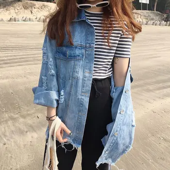 

Summer Denim Women Jacket Female Coats Hem Tassel Hole Batwing Sleeve Loose Big Size Oversize Coats Clothes Fashion New