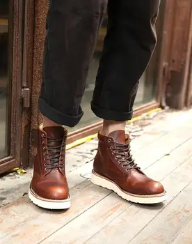 

Fashion Handmade Men Pu Leather Low Heel Lace-up Shoes Round Toe Ankle High Style Male High Quality Vintage Martin Boots 4M057