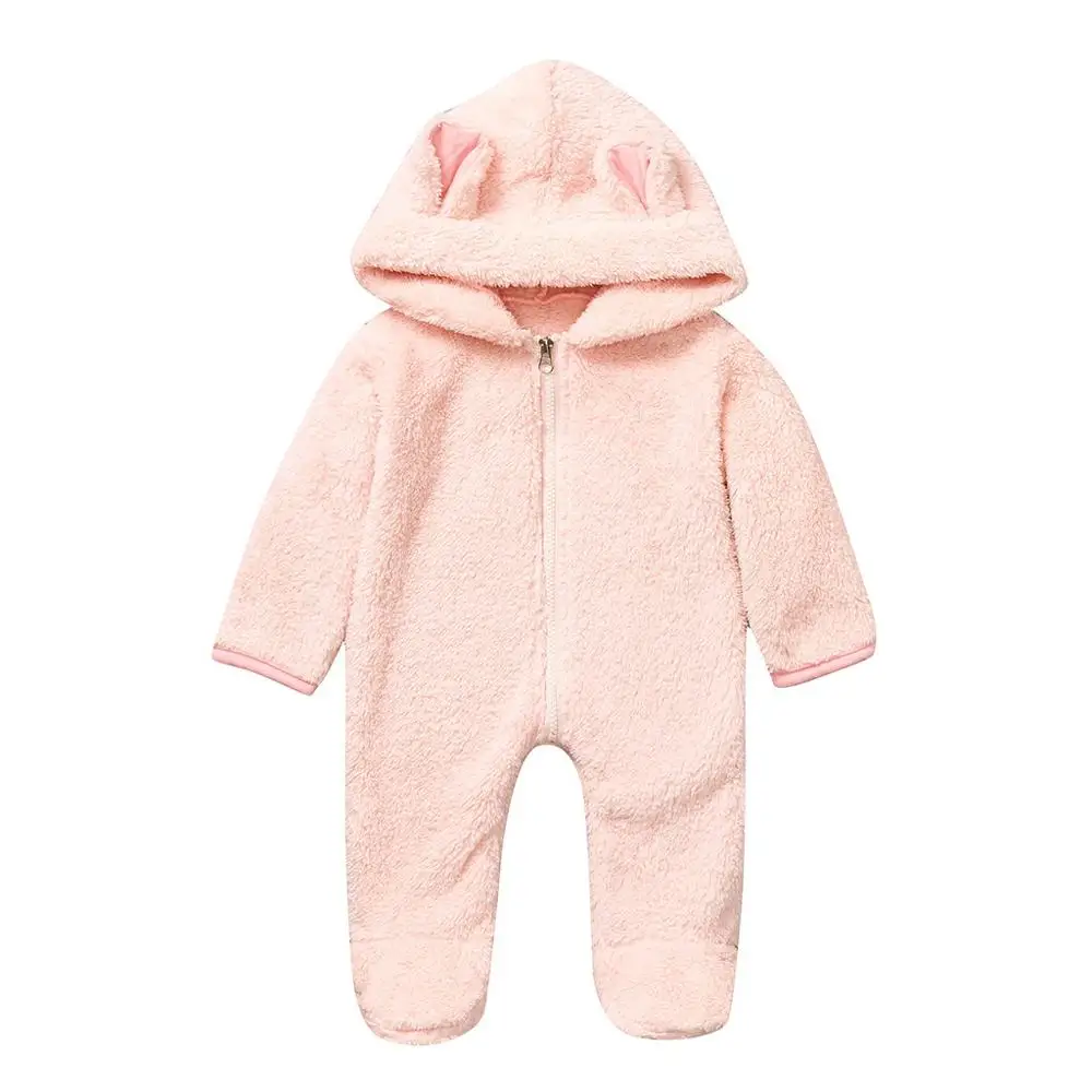 Pink Детский флисовый комбинезон; Однотонный комбинезон с капюшоном; Новинка; Лидер продаж; милое зимнее теплое пальто для новорожденных девочек и мальчиков; верхняя одежда; recien nacido bebes - Цвет: Pink