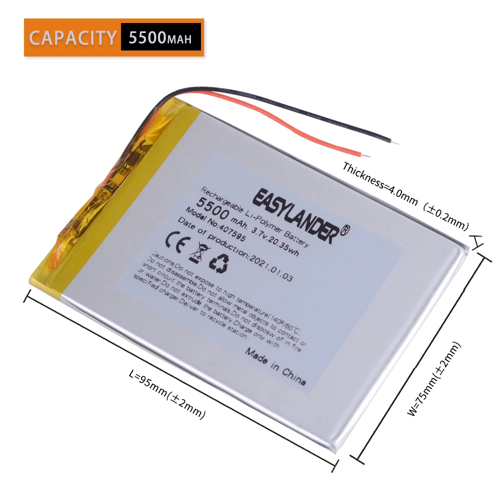 407595 5500mAH 3 7 V литий-ионный планшетный ПК аккумулятор для 8 9-дюймовый ICOO полимерная