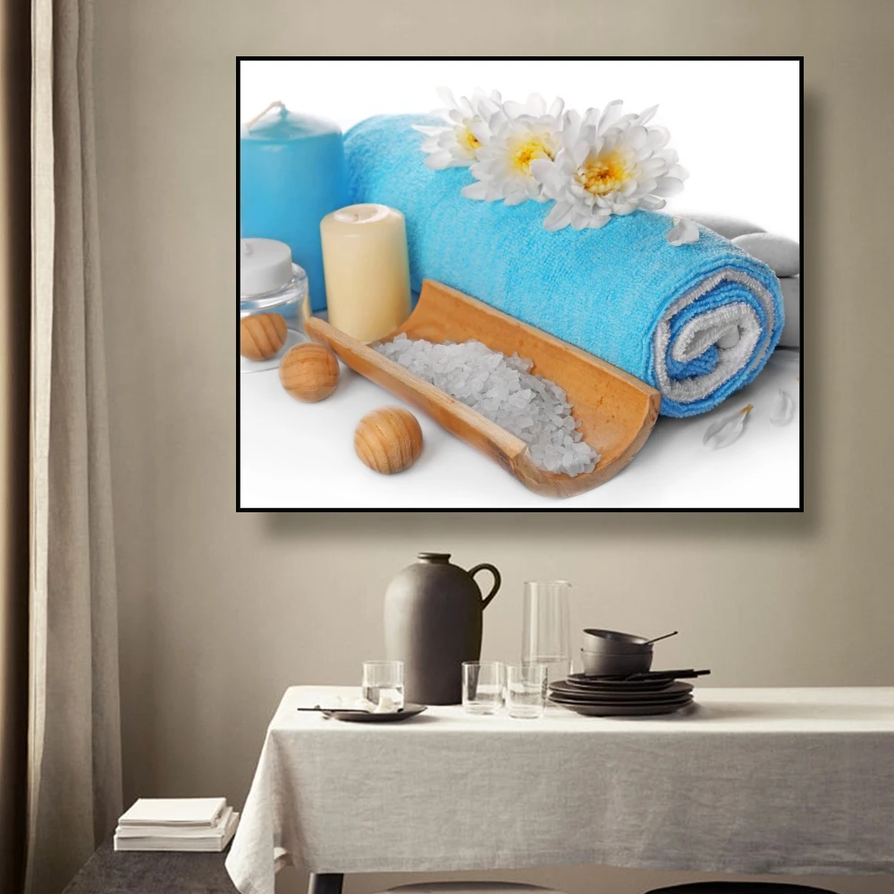 Canvas Painting Bath towel bath salt candle Nordic Art Poster Picture Wall Decor Modern Home Decoration For Living room bathroom