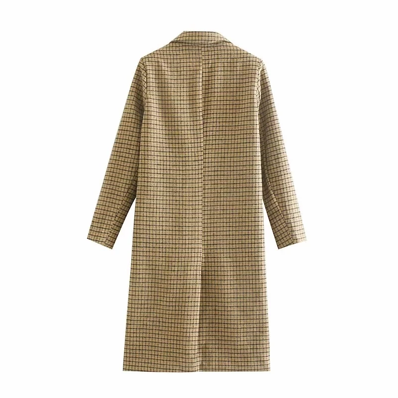 Увядший Зимний плащ английское винтажное двубортное клетчатое шерстяная ткань, прямое длинное пальто, длинные блейзеры для женщин