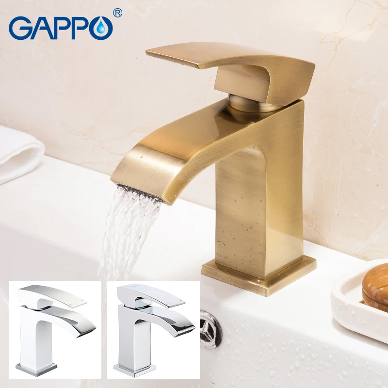 Gappo-ブラッシュドゴールドのバスルームシンクの蛇口,カスケード,温水と冷水,真ちゅう製 AliExpress
