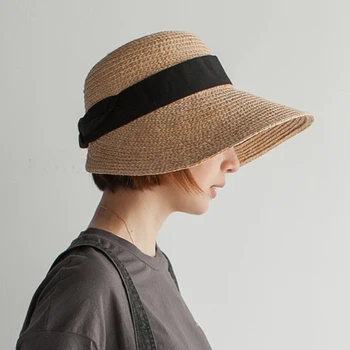 

Women Solid Color Raffia Sun Hat Female Summer Beach Holiday Seaside Sun Hats Woman Sun Protection Visor Caps