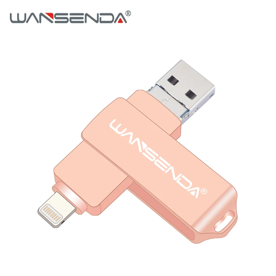 WANSENDA OTG USB флэш-накопитель USB 3,0 ручка накопитель 128 ГБ 32 ГБ 64 Гб флешка, переносной usb-накопитель для iPhone 7 X iPad Android PC 8 Гб 16 Гб палка - Цвет: Розовый