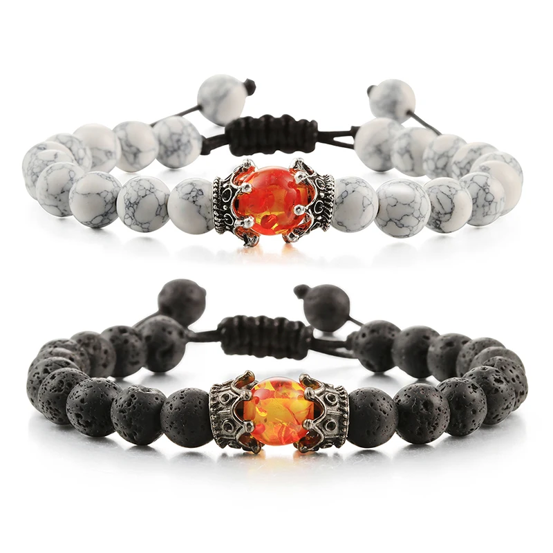 Мужской трендовый браслет Пара королевских корон из натурального камня Инь Ян