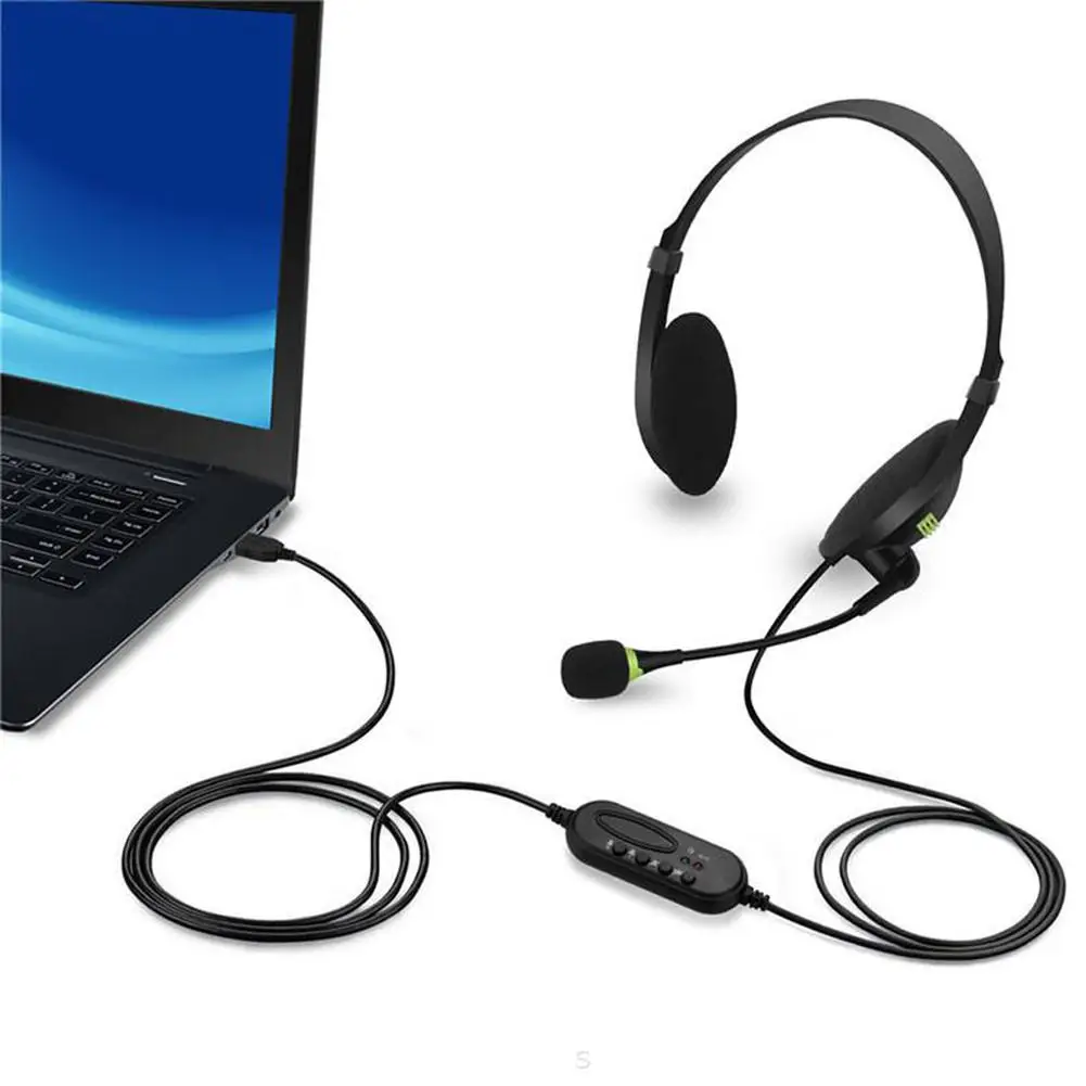 Black 3.5mm Microphone Adjustable Headband Wired Stereo Headset Noise Cancelling Earphone For Computer Laptop Desktop