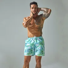 Men's Green Leaf Print Beach Pants Casual Shorts quick-drying Surfing Swimming Trunks Running Gym Plus Size Swimming Trunks