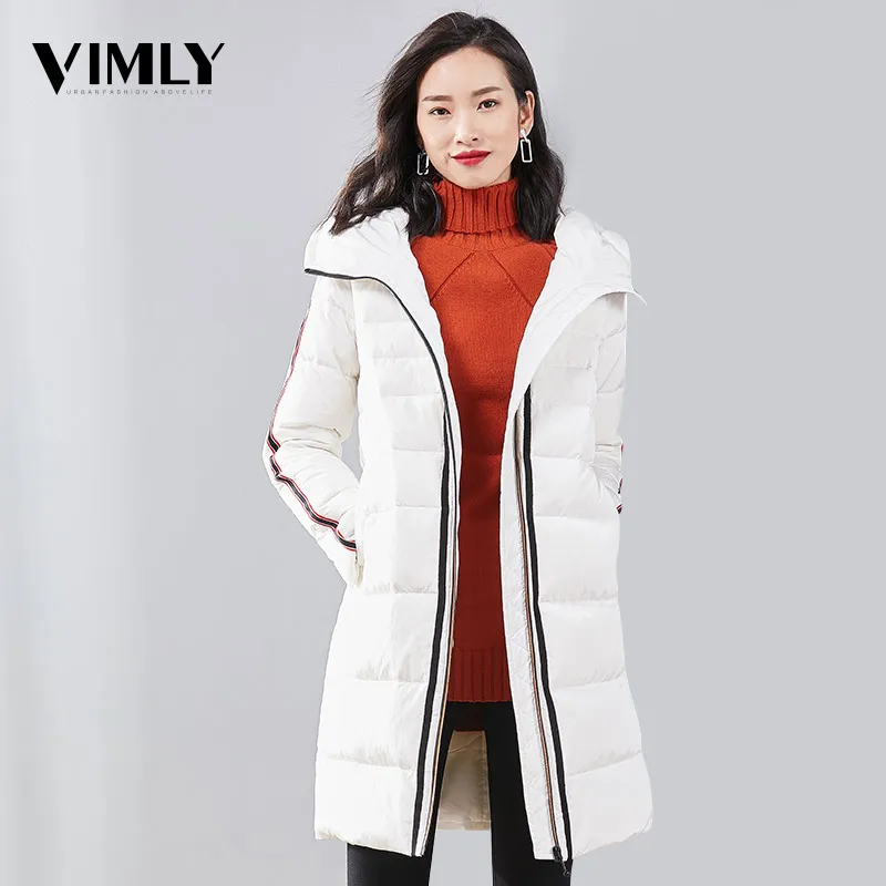 

Vimly Women Hooded Thick Zipper Long Down Coats Female Casual White Duck Down Warm Jacket Coats Ladies Solid Long Down Coats