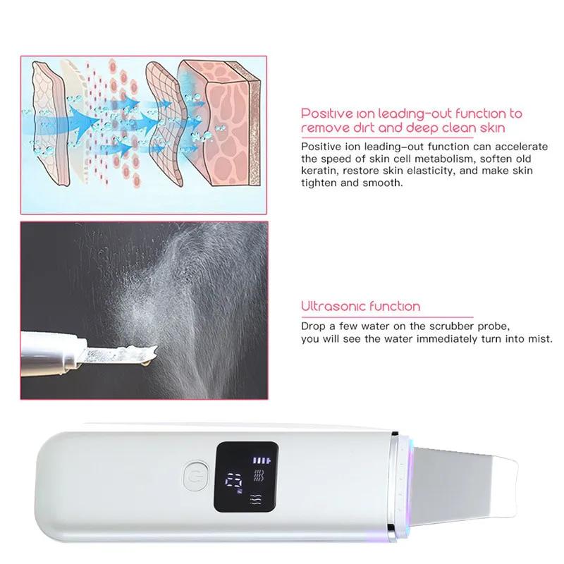 Ultrasonic Face Cleaning Peel Machine Skin Scrubber Blackhead Remover Reduce Spots Facial Cleaner Whitening Lifting Massager