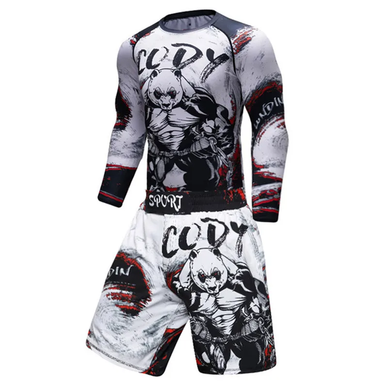 Sports Apparel Jiu Jitsu T-shirt Men Long Sleeves Shirts Tracksuit Fitness Boxing Jerseys Set BJJ Muay Thai MMA Pants Gym Rash Guard Sportsuit mens t shirt