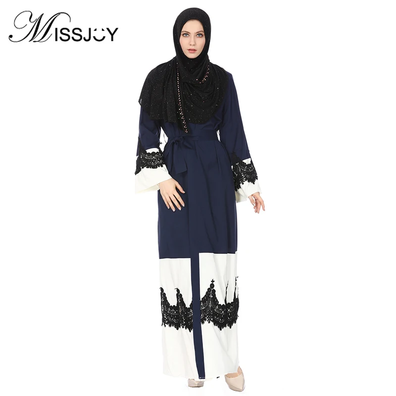 

Open Abaya Muslim Turkish Party Dress Kaftan Robe Women Modest Clothing lace contrast stitching Islam Caftan Dresses