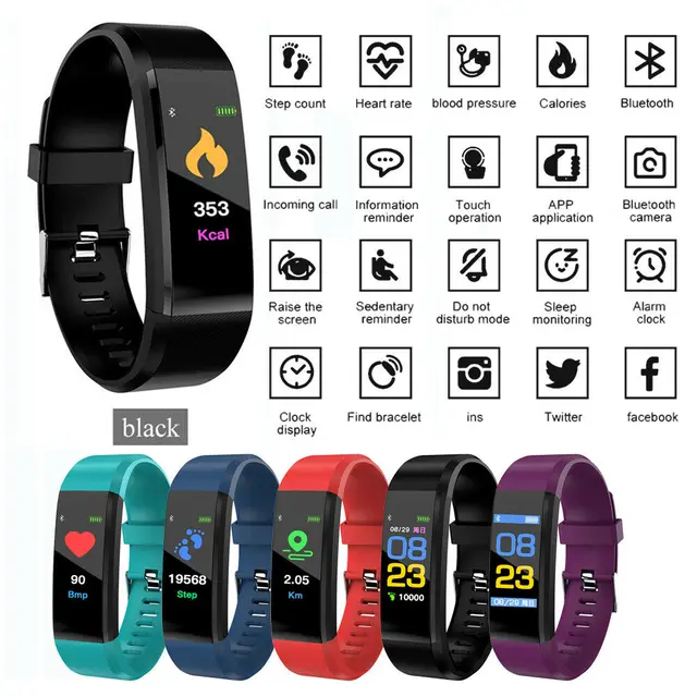 Smart Bracelet Casual Sports Watch Women Men Color Screen IP67 Waterproof Heart Rate Blood Pressure Pedometer For Android IOS 5