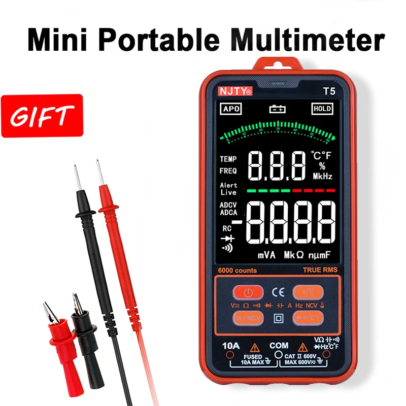 NJTY T5 Smart Multimeter Digital Mini Automotive Profesional Tester True RMS NCV AC DC Voltage Portable Electric Meter T1 | Инструменты