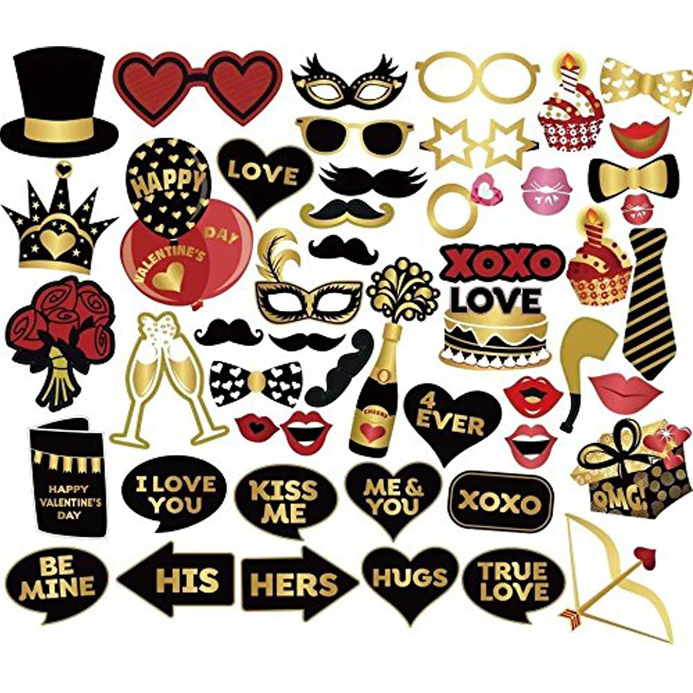 40 Pcs/Set Paper Material Anniversary Photography Kit Photobooth Funny DIY Party Supplies Valentine's Day Background Photo Props