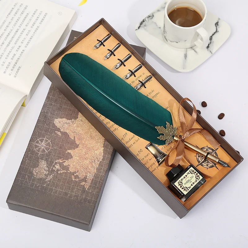 Senior retro British style feather pen calligraphy pen, teacher's day to send teachers to friends can be customized gift box