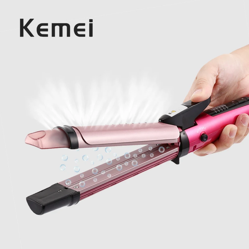 Kemei 2 в 1 выпрямитель для волос Паровая прямая шина отрицательные ионы щипцы для завивки волос Электрический горячий гребень бигуди ЕС вилка KM-8833 42D