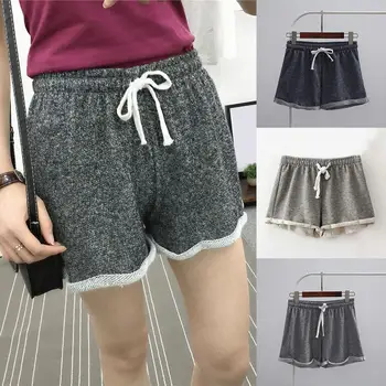 

Women Summer Casual Shorts Beach Solid Color Elastic Waist Turn Up Cuff Pants Solid color shorts for women easy to match gifts