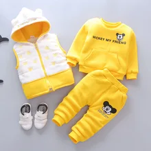 Одежда для маленьких девочек с Микки и Минни комплекты из 3 предметов зимний теплый комплект для маленьких мальчиков, детская одежда комплект одежды из плотного бархата для маленьких девочек